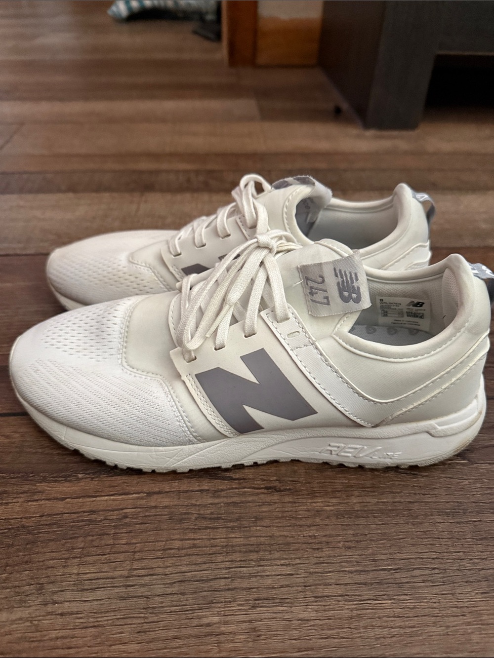 New Balance Kids' 247 Trainer in Off-White with Light Gray Logo
